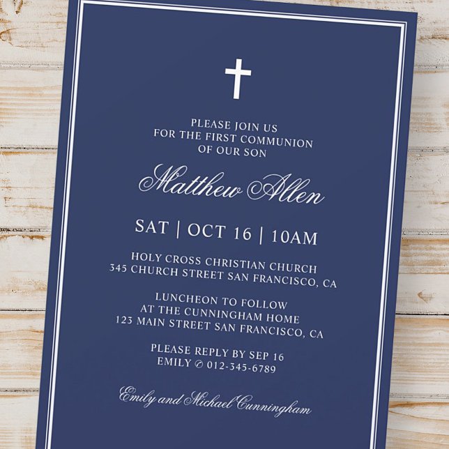 Invitación Primera Comunión Para Él | Elegante Cruz Clásica (Subido por el creador)