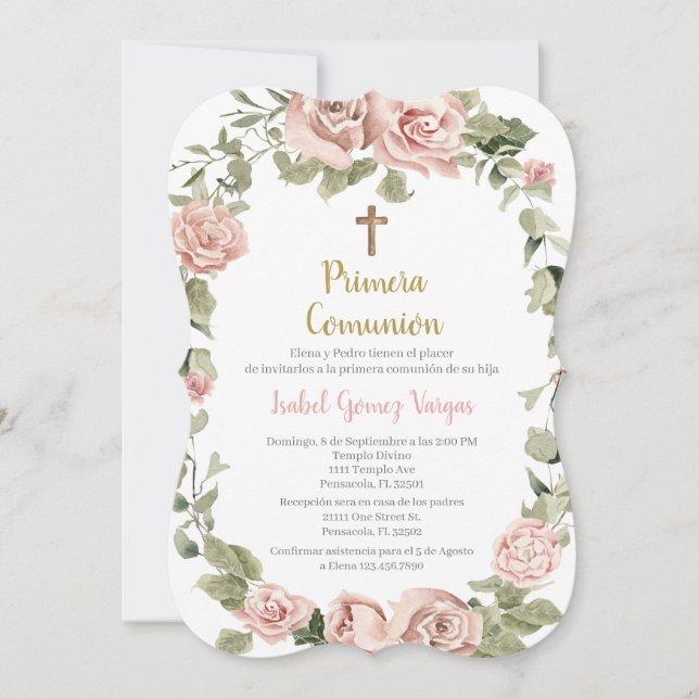 Invitación Primera Comunión para Niña (Anverso)