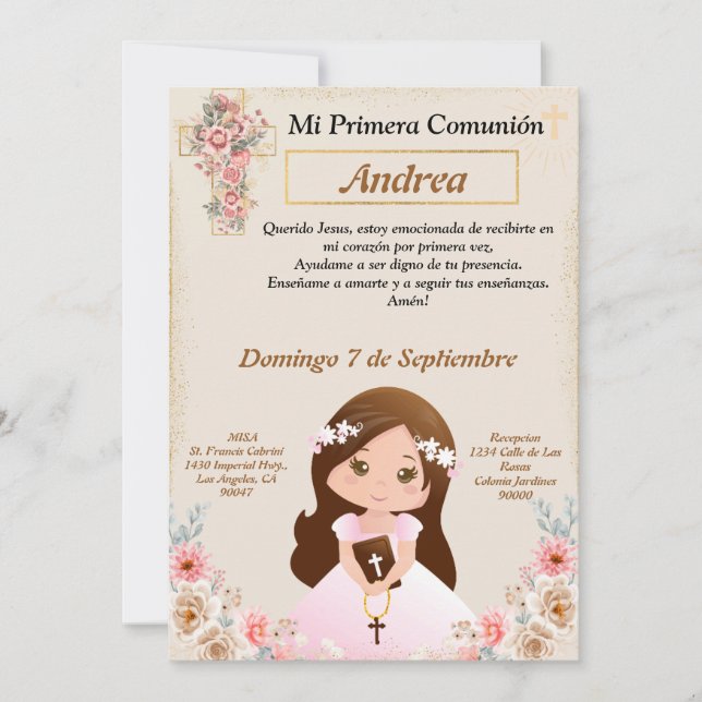 Invitación Primera Comunión para niña  (Anverso)