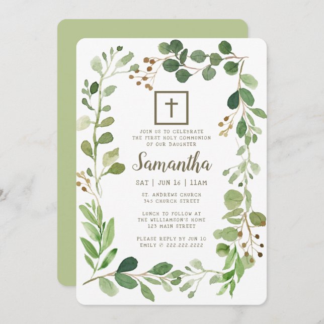 Invitación Primera Comunión para su travesía de color agua (Anverso / Reverso)