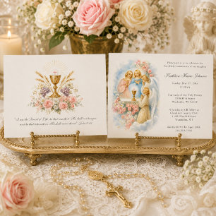 Invitación Primera Comunión Pastel Ángel Eucaristía