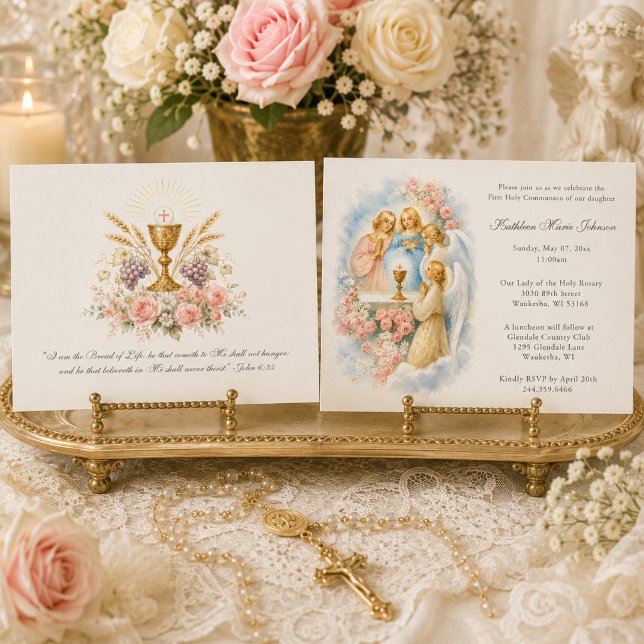 Invitación Primera Comunión Pastel Ángel Eucaristía (Subido por el creador)