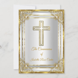 Invitación Primera Comunión Pearl Gold Cruz Blanca Sagrada co