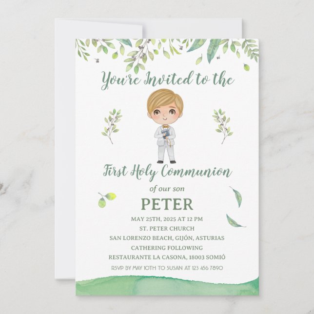 Invitación Primera Comunión PETER (Anverso)
