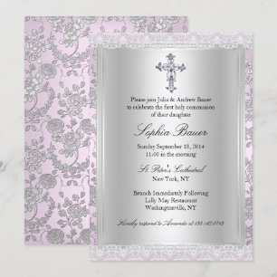 Invitación Primera Comunión Preciosa Encaje Rosa