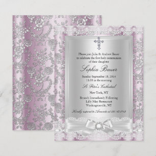 Invitación Primera Comunión Pretty Bow rosa 3