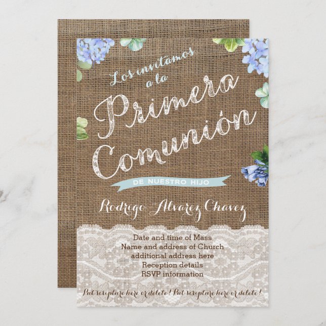 Invitación Primera Comunión, primer latino de la comunión (Anverso / Reverso)