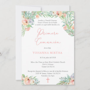 Invitación Primera comunión, primera comunión Chica en españo