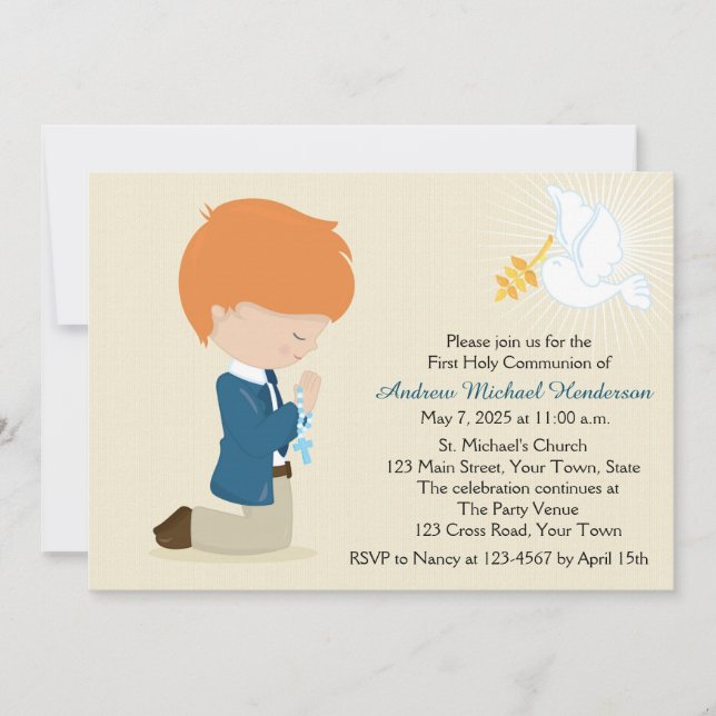 Invitación Primera comunión, Red Haired Boy (Anverso)