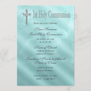Invitación Primera comunión religiosa azul