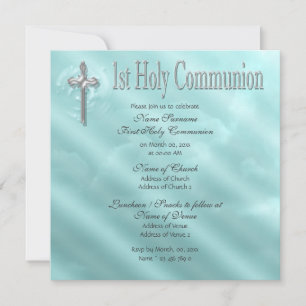 Invitación Primera comunión religiosa azul