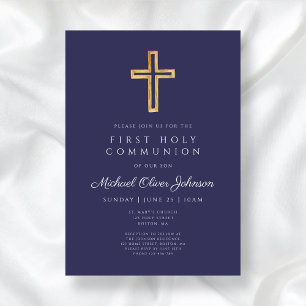 Invitación Primera comunión religiosa azul de la Marina moder