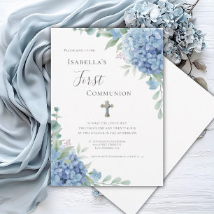 Invitación Primera Comunión Religiosa Hortensia Azul 