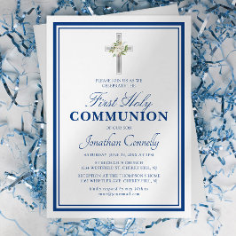 Invitación Primera Comunión Religiosa Niño Plata Azul