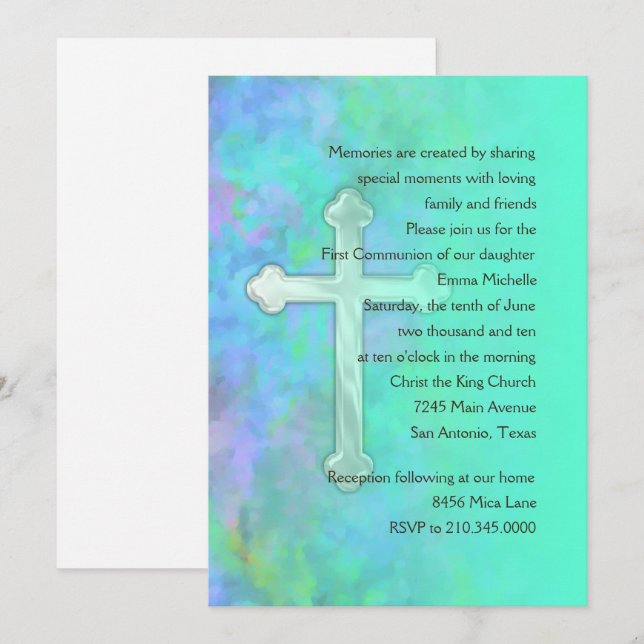 Invitación Primera Comunión Resumen con Cruz (Anverso / Reverso)