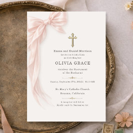 Invitación Primera Comunión Rosa Coqueta Lazo Niña 