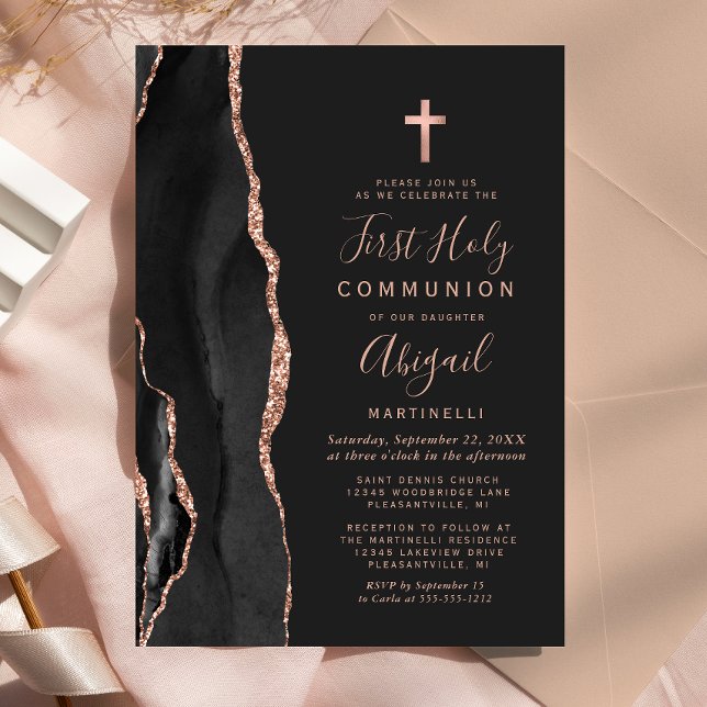 Invitación Primera Comunión Rosa de Oro Negro Agata Brillo (Subido por el creador)