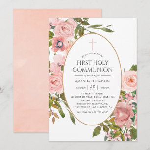 Invitación Primera Comunión Rosa y Dorado Rosa