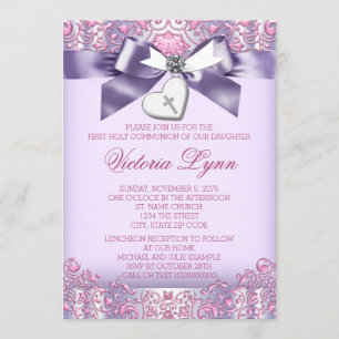 Invitación Primera Comunión Rosa y Púrpura