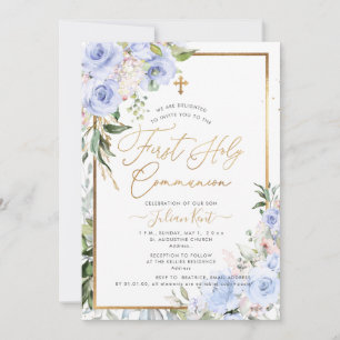 Invitación Primera Comunión Rosas Azules H2 de PixDezines