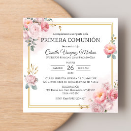 Invitación Primera comunión rosas rosas de la primera comunió