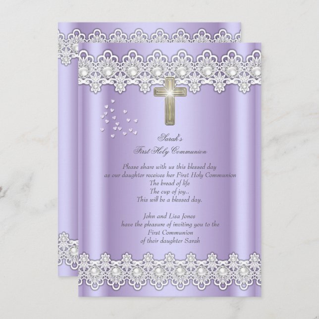 Invitación Primera Comunión Sagrada 1 Chicas Cruzan el Lavand (Anverso / Reverso)