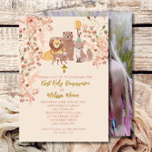Invitación Primera comunión sagrada Boho Safari Rubor Foto ro