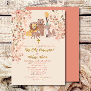 Invitación Primera comunión sagrada Boho Safari Rubor Pampas 