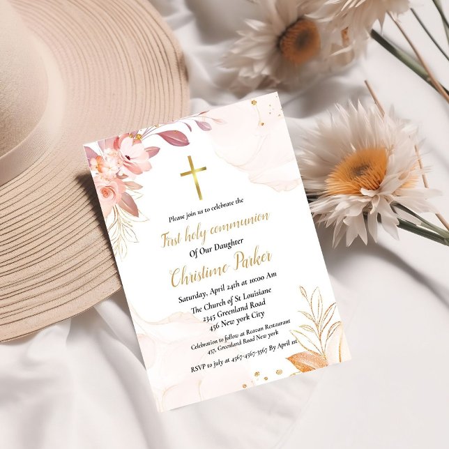Invitación Primera comunión sagrada color de agua rosa salpic (Subido por el creador)