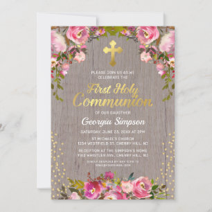 Invitación Primera comunión sagrada de la flor rosa rusa