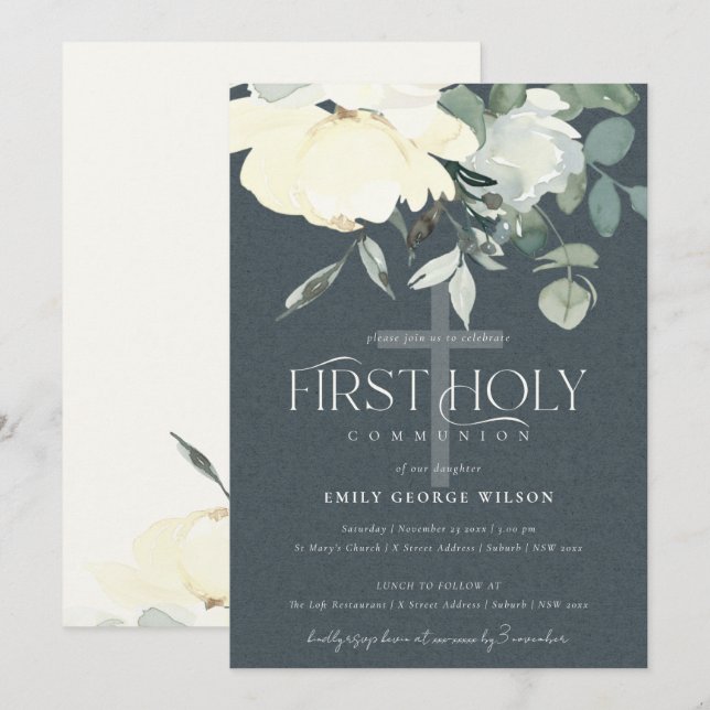 INVITACIÓN PRIMERA COMUNIÓN SAGRADA DE LA FLORAL DE AQUA BLAN (Anverso / Reverso)