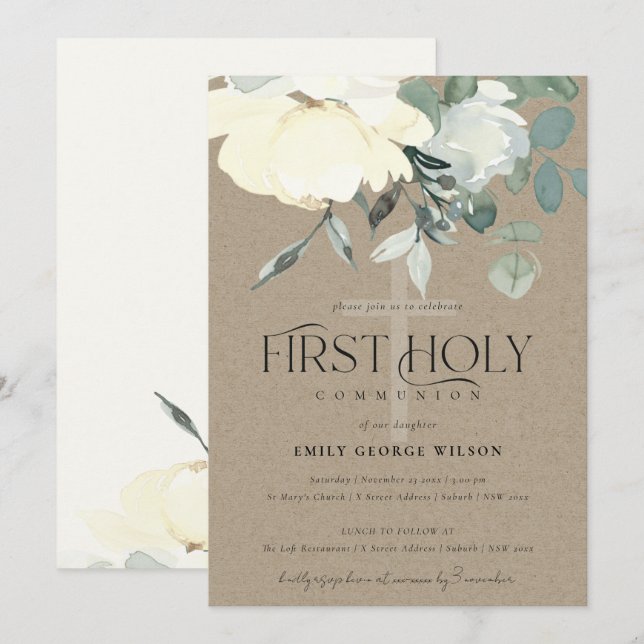 INVITACIÓN PRIMERA COMUNIÓN SAGRADA DE LA FLORAL DE AQUA BLAN (Anverso / Reverso)