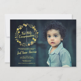Invitación Primera comunión sagrada de la guirnalda amarilla