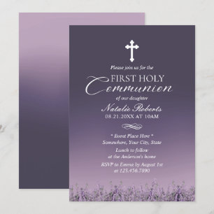 Invitación Primera Comunión Sagrada Elegante Morado Ombre