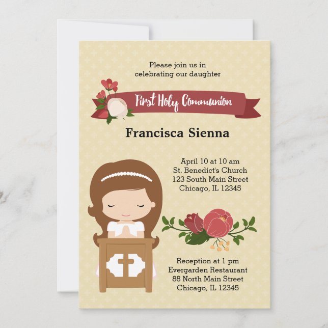 Invitación Primera comunión sagrada * elija color de fondo (Anverso)