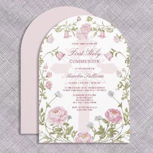 Invitación Primera Comunión Santa Cruz Marco Floral Rosado