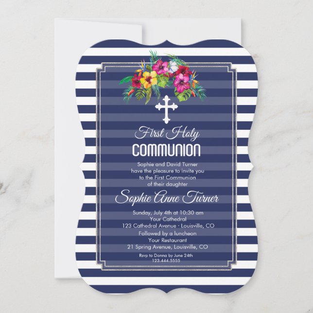 Invitación Primera Comunión Santa de la Marina Floral Tropica (Anverso)