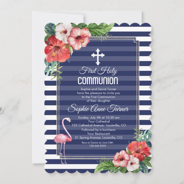 Invitación Primera Comunión Santa de la Marina Floral Tropica (Anverso)
