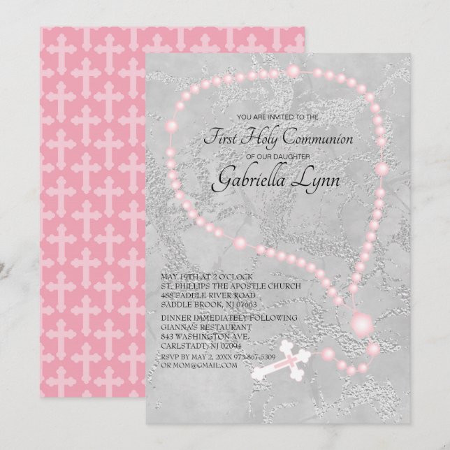 Invitación Primera comunión santa de las gotas rosadas del (Anverso / Reverso)