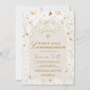 Invitación Primera Comunión Santa Flor Silvestre Neutra Marfi