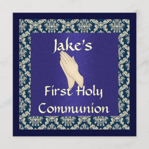 Invitación Primera comunión santa INVITATIO del DAMASCO azul