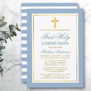 Invitación Primera Comunión Santa Luz de Oro Banda Azul
