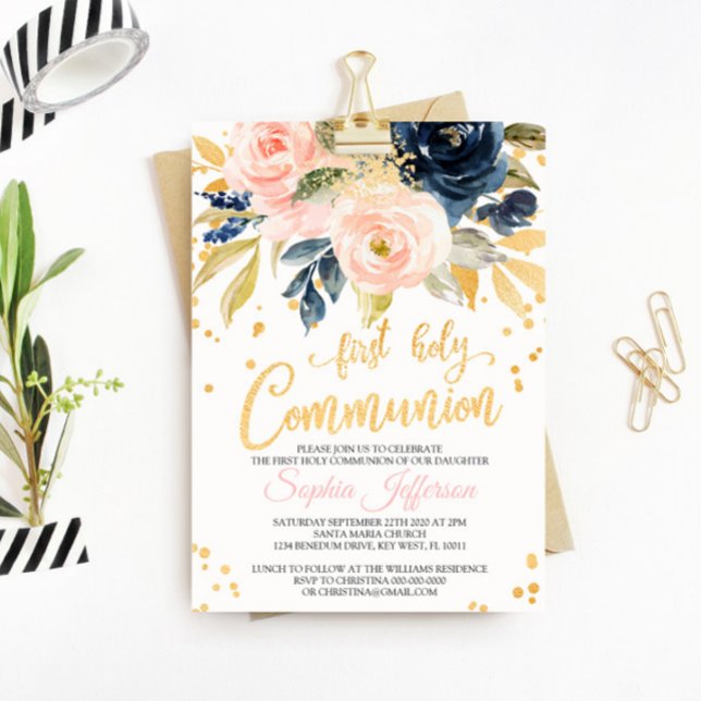 Invitación Primera Comunión Santa Rosa, Marina y Oro de Rubor (Subido por el creador)