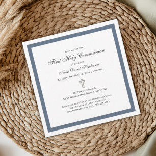 Invitación Primera Comunión Sencilla Azul Blanco