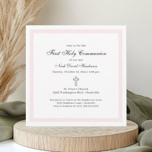 Invitación Primera Comunión Sencilla Rosa Blanco