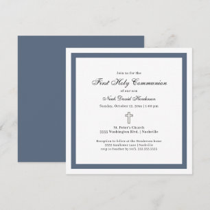 Invitación Primera Comunión Simple Azul Blanco