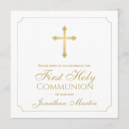 Invitación Primera comunión simple cruza de oro cristiano