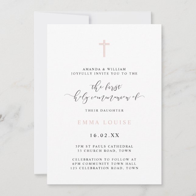 Invitación Primera Comunión Simple y Elegante A la Acuarela (Anverso)