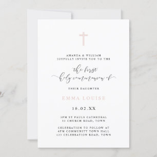Invitación Primera Comunión Simple y Elegante A la Acuarela