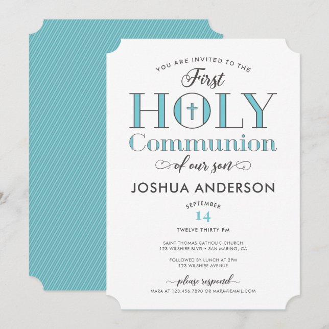 Invitación Primera comunión tipográfica (Anverso / Reverso)